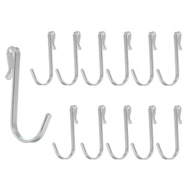 PATIKIL 2.3" J Hooks, 12 Pack Hook Wire Rack Hooks J Shaped Click-on Hooks, Hanging Sink Grid Hooks Hanger for Kitchen, Bedroom, Office, Silver Tone