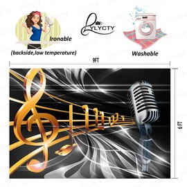 Microphone Music Note Photography Backdrop, Polyester, 9x6ft