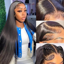 WZOWZO 13x6 Human Hair Lace Front Wigs 180% Density Straight Human Hair Wigs with Baby Hair 13x6 HD Lace Front Wigs Human Hair Pre Plucked for Women Gluless Frontal Wigs Human Hair 26 Inch