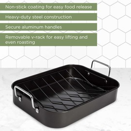 Ecolution Nonstick Roasting Pan with Rack, Carbon Steel with Premium Nonstick, Oven Safe to 450 F, Made without PFOA, Dishwasher Safe, 16-Inch x 12-Inch x 3-Inch
