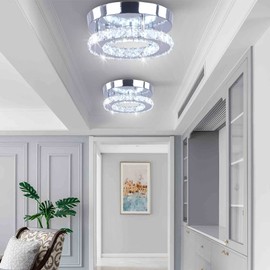 diisunbihuo Modern Mini Led Chandelier Semi Flush Mount Crystal Lighting Ceiling Crystal Lamp for Bedrooms Dinning Rooms Hallway(Round White)