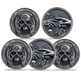 RYUKENLM 5 Pack of Memento Mori Coin 3D Skull Challenge Coins Daily Stoic Reminder Token EDC Coins for Stoic Practice Inspiratinal Stoicism Gift