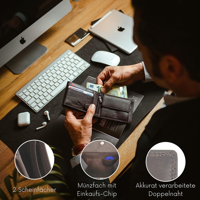 Baur Men's Genuine Leather Wallet with RFID Protection, Landscape Format,