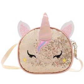 VALICLUD Women Girls Unicorn Sequin Bag Glitter Crossbody Purse Shoulder Bag for Children Little Girls, golden