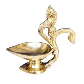 Decorative Brass Diya Pooja Oil Lamps Aarti Peacock Design Diya with Handle Brass Gold Deepak Diya India Traditional Ganesha ganpati Festival Decor Small Article Items for Decoration(Size:-3")(Golden)