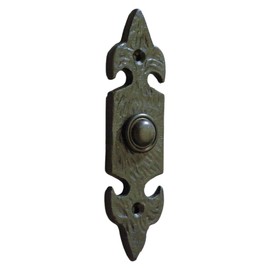 Decorative Cast Iron Push Doorbell, Fleur De LYS Design, Black