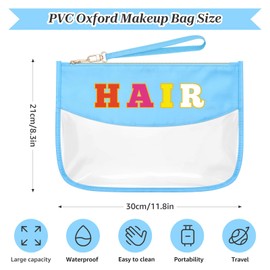 Sazuwu Chenille Letter Makeup Bag with Zipper Preppy Hair Accessories for Girls Transparent PVC Cosmetic Travel Bag Organizer Portable Travel Pouches Makeup Toiletry Bag Organizer Storage Pouch