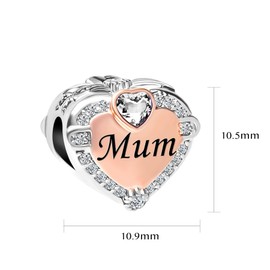SBI Jewelry Rose Gold Heart Mom Mum Charm for Bracelets April Birthstone Bead Pendant Daughter Wife Birthday