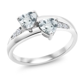 Gem Stone King 925 Sterling Silver Sky Blue Aquamarine and Lab Grown Diamond Women Engagement Heart Shape Ring (0.84 Cttw) (Size 9)