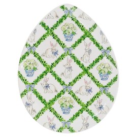 Boston International Egg-Shaped Plate Spring & Easter Ceramic Serving Dish, 9" x 7", Boxwood Trellis