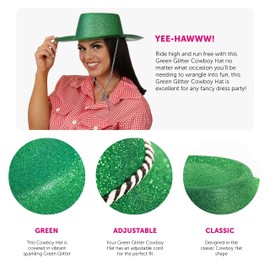 LARGE GREEN GLITTER COWBOY HAT IRISH ST PATRICKS FANCY DRESS COWBOY COWGIRL HEN STAG NIGHTS (PACK OF 1)