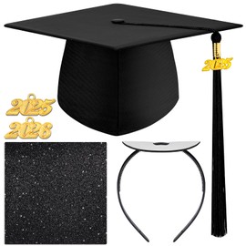 3 Pcs Graduation Cap Decoration Kit Unisex Matte Graduation Cap with Tassel Glitter Cardstock Paper Grad Hat Headband Insert Firm Anti-fall HairBand for Adult Students Man Woman