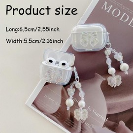 Guyode Headphones Case Transparent 3D Crystal Bows Design Transparent Soft with Cute Key Fob, Shock-Absorbing Earphone Case for AirPods 4