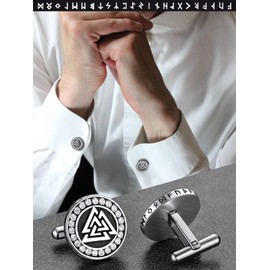 Silver Cufflinks for Men - Classic Wedding Business Shirt Cuff Links - Retro Valknut Symbol Round Cufflink Shirts for Son Husband Boyfriend Brothers