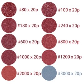 Toowood 200pcs Sanding Discs 50mm, Dustless Hook & Loop Sandpaper, 80-3000 Multi-Grit Professional Abrasive Discs for Orbital Sander, Woodworking and Auto Body Refinishing