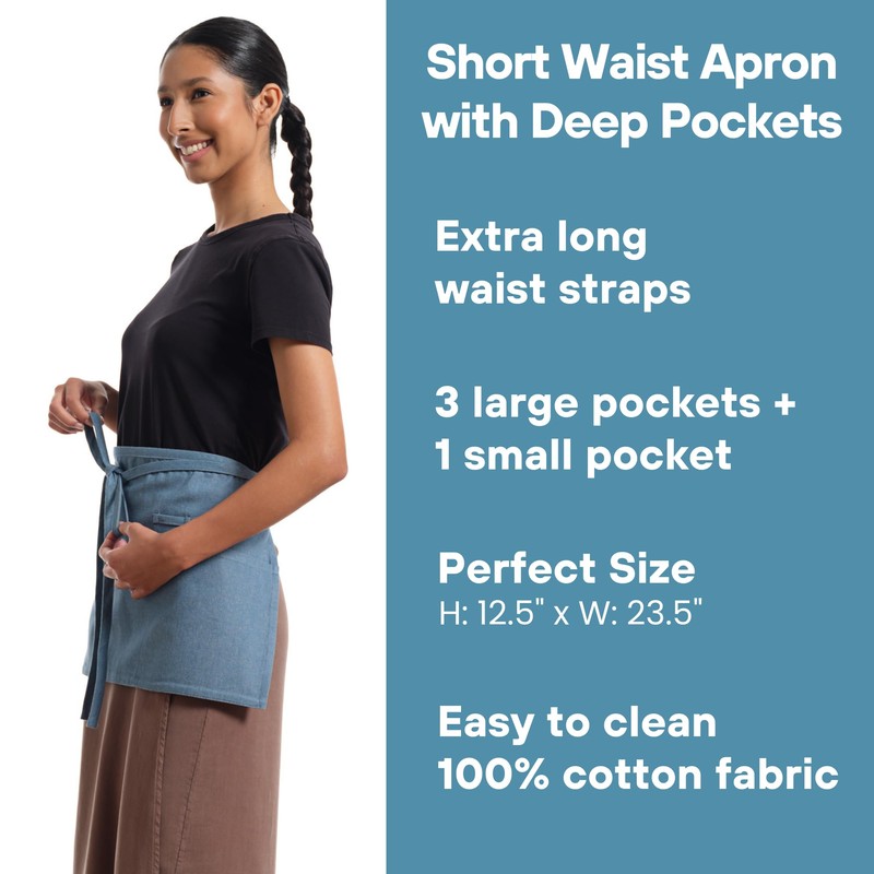 MEEMA Waist Apron with 3 Pockets | Waitress Apron |