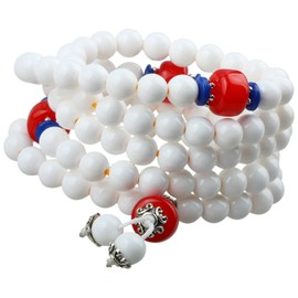 SUNYIK White Coral 108 Tibetan Buddhist Mala Bracelet Stone Beaded Prayer Bead