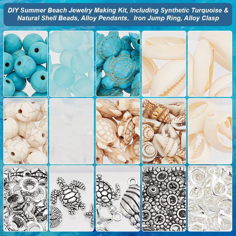 PH PandaHall 322pcs Beach Jewellery Making Kit Turquoise Turtle Beads