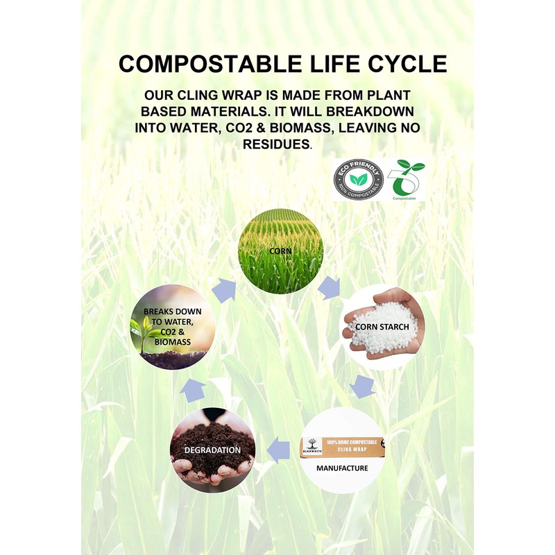 BlknWhite Certified Compostable Cling Wrap with Slide Cutter - 12"