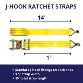 4 Pack 1.5" x15' Ratchet Strap 4400LB