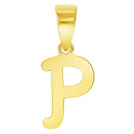 Jewelry America Solid 14k Yellow Gold Mini Uppercase Initial Script Letter P Charm Pendant