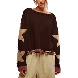 Women Y2K Oversized Star Graphic Sweatshirts Loose Crewneck Drop Shoulder Pullover Tops Vintage Long Sleeve Sweater Shirts