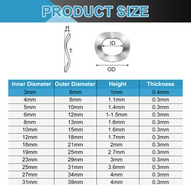 sourcing map Wave Spring Washer, 50Pcs 0.24"x0.12"x0.01" (ODxIDxT) - 304 Stainless Steel Curved Washer for Screw Bolt, Wave Washers Gaskets for Machinery (Silver)