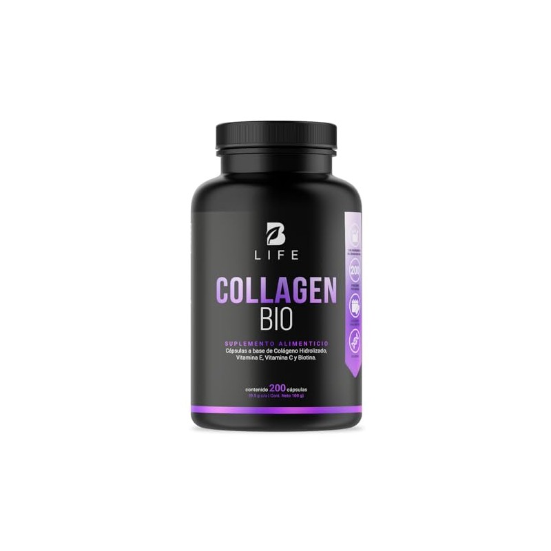 B Life Biotina, Colágeno y Vitamina E con 200 cápsulas