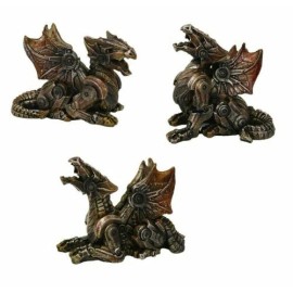 Set Of Three Steampunk Mechanical Robotic Cyborg Winged Dragon Figurine