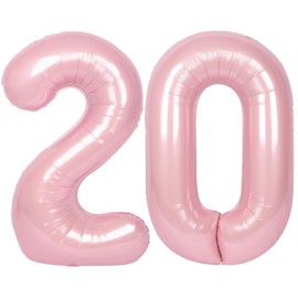 SUWEN 40 Inch Pink Large 20 Number Balloons Big Foil Helium Number Balloons 0-9 Jumbo Happy 20th Mylar Birthday Party Decorations for Women Anniversary Party Supplies
