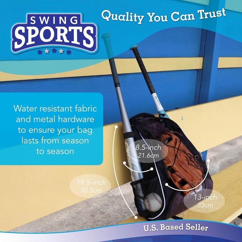 Swing Sports Backpack Baseball Bag - Softball Backpack with Fence