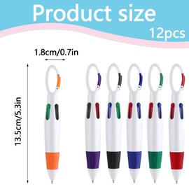 ZISHAN 12 PCS Lanyard Pen, Retractable Shuttle Pens, 4 Colour Pens all in One Portable Multi Coloured Pens with Buckle Keychain on Top for Office School Supplies Students Gifts Party