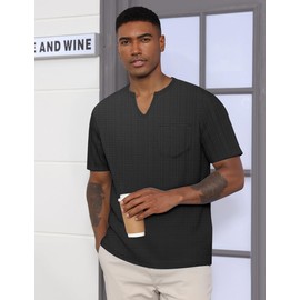 QOSOQ Men's V Neck T Shirts Short Sleeve Summer Casual Stylish Fitted Stretch Tees for Men Black