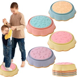 Toddler Balance Stepping Stones with Non-slip Silicone Surface and Bottom, 280 Lbs Thick Plastic Sensory Jumping Path Play Toys for Aged 3+ (Stumps Set)