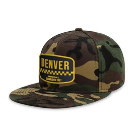 Flatbill Snapback Basketball Cap for Men and Women, Classic Cotton Sports Hat - Denver - Wood Camo
