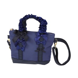 panpantutu 2-way Ruffle Tote Bag with Shoulder Strap Pochette for Girls, Kids, Girls, Elementary School Students, Outings, navy