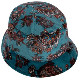LIERYS Paisley Velvet Bucket Hat - All-Round Brim Design - Bordeaux Red Hat - Fishing Hat (55-56 cm) - Women - Autumn/Winter - Floral - Crushable, lightblue