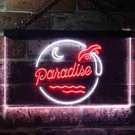 Paradise Island Room Display Dual Color LED Neon Sign White & Red 12" x 8.5" st6s32-i3504-wr