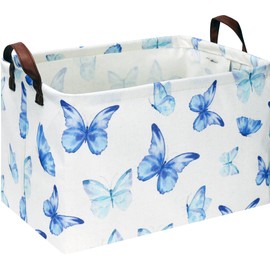 NTAOHAMPER Rectangular Blue Butterfly Storage Basket,Collapsible Gift Basket with Handles,Kids Toys/Books Box,Room Decor(Blue Butterfly)