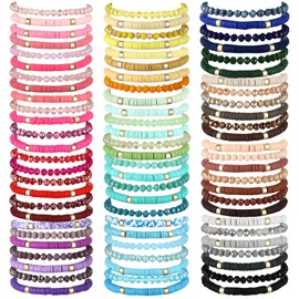 Ecation 96 Pcs Beaded Friendship Bracelets Bulk Inspirational Stretch Bracelets Y2k Colorful Bracelets Cute Adjustable Bracelets for Women Jewelry Party Favors Friend Gifts(Novel)