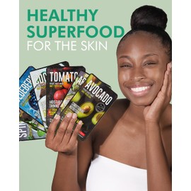 DERM Superfood Face Mask Skincare - 12 packs of facial moisturizing sheets rich in natural ingredients for all skin types 24 Pack / DERM 슈퍼 푸드 페이스 마스크 스킨케어 - 모든 피부 타입에 천연 성분이 풍부한 얼굴용 보습 시트 12팩 24 Pack