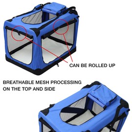Japard 32 Inches Collapsible Soft Dog Crate, Portable Travel Indoor Outdoor for Medium Dogs Puppies up to 77 lbs, Dog Carrier Kennel with Zipper Car Tracveling Camping Blue