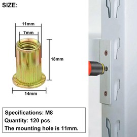 LCOUACEO Nietmuttern M8 Blindnietmuttern, 120 Stück Flachkopf Gewindehülsen Einschraubmutter, Kohlenstoffstahl Farbzink Einnietmuttern M8 Senkkopf für Metall Kunststoff (14mm x 18mm)