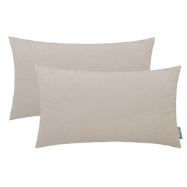 HWY 50 Velvet Soft Solid Decorative Throw Pillows Covers Set Cushion Cases for Couch Sofa Living Room Rectangular 12 x 20 inch Cream Pack of 2 Comfortable Decor