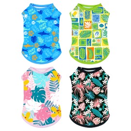 PET SHOW 4 Pack Dog Hawaiian Shirts for Medium Dogs UPF 50+ UV Sun Protection Summer Cool Clothes Tank Top Floral Dog T-Shirts Pet Holiday Party Sleeveless Vest Boy Girl(Large)
