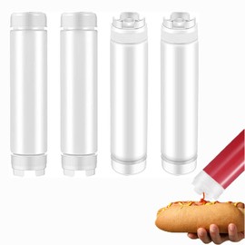 YQkangzhu 4 Pcs 16 oz Inverted Plastic Squeeze Bottles, Upside Down Condiment Squeeze Bottle, Refillable Tip Large Valve Bottles, Self Sealing Syrup Dispenser for Ketchup Sauces Cream for Restaurants