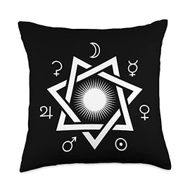 Ritual Moon Heptagram with Planet Signs and Star Throw Pillow, 18x18, Multicolor