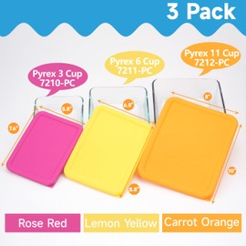 VIOTIIN 3 Cup 6 Cup 11 Cup Rectangle Silicone Storage Cover Lids Replacement for Pyrex 7210-PC, 7211-PC, 7212-PC Glass Bowls, (Container not Included) 3 Pack, Microwave, Dishwasher and Freezer Safe