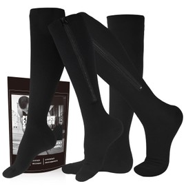 2 Pairs Zipper Compression Socks for Women and Men, 15-20 mmHg Knee High Compression Stockings, Closed Toe Support Socks