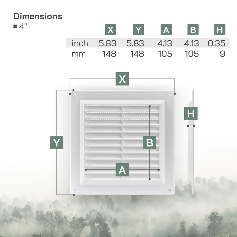 Vent Systems 4" x 4" Inch (Opening Dimensions) White -